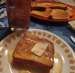 Reviewer's french toast after adding Mike's Hot Honey as a topping