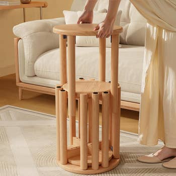 model removing a stool 