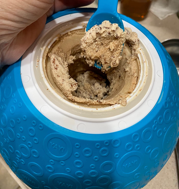 The blue ball opened to reveal chocolate ice cream inside 
