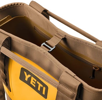 Top down image of yellow Yeti bag