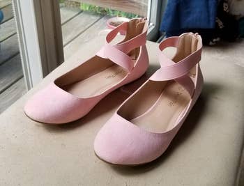 Reviewer's pair of pink ankle-strap flats