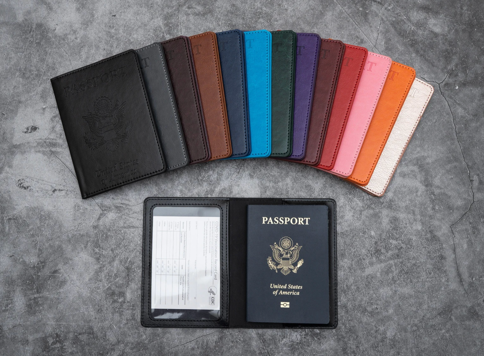 various colors of vaccine passport holders