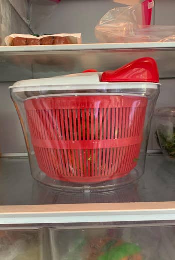 the salad spinner inside a reviewer's fridge