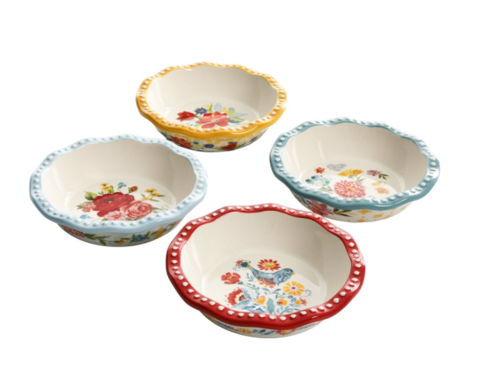 Four mini-pie pans with retro flowers
