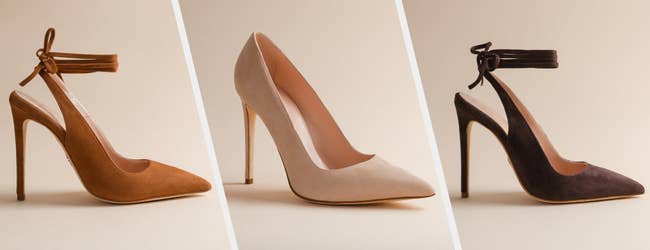Three images of heels in three different shades