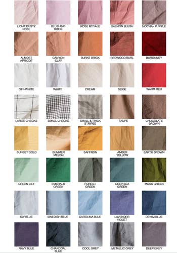 Color swatches of different dress fabrics