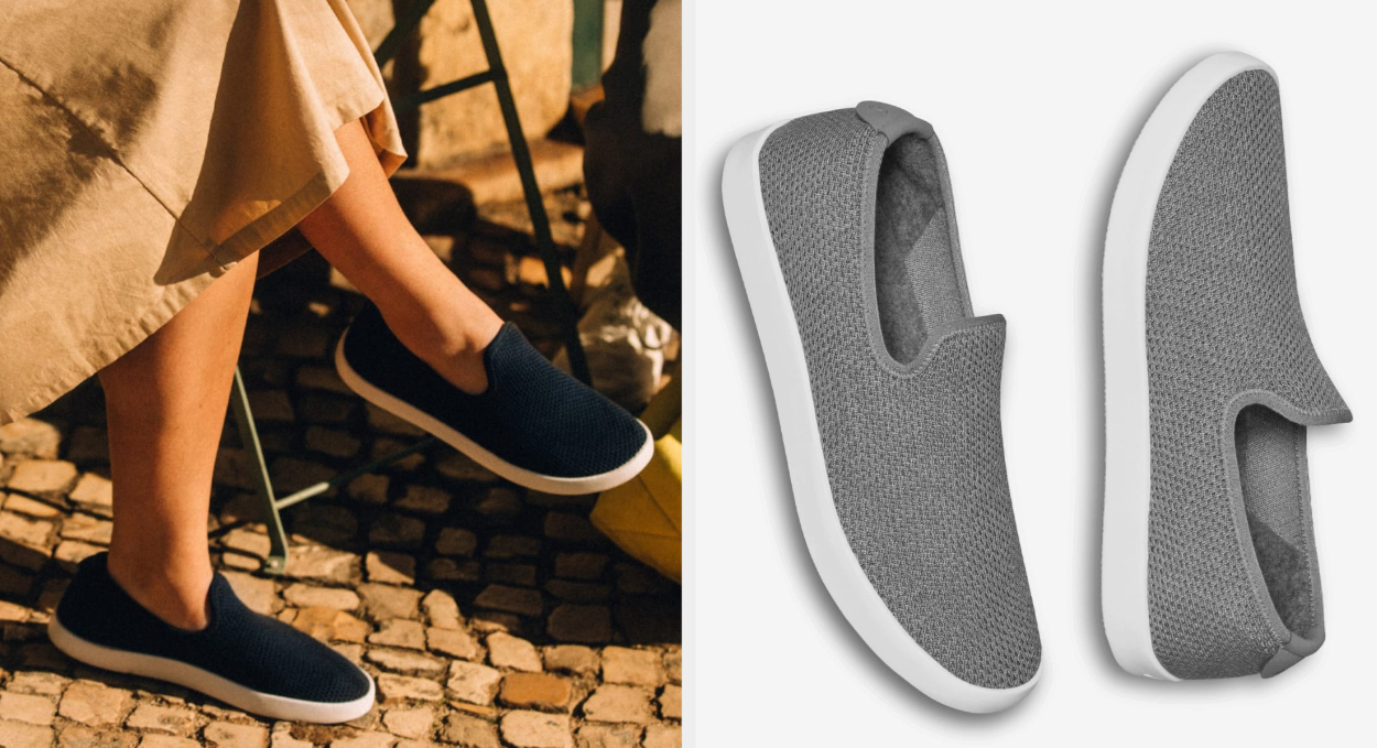 Two images of black and gray sneakers