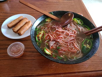 Bowl of ramen on table