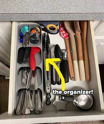 same reviewer showing the organizer with more room in the drawer