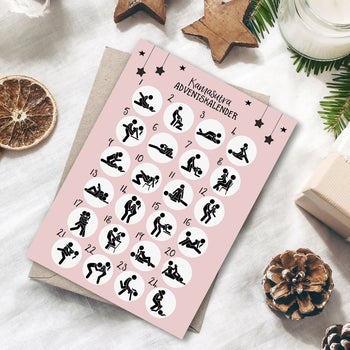 Pink advent calendar postcard with sexual positions