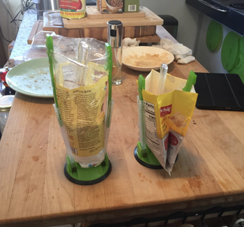 Different reviewer using the holders to prop up flour bags to make scooping easier for baking