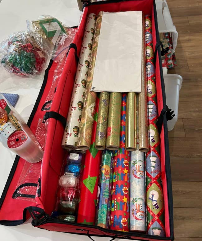 reviewer photo of various wrapping items inside the organizer