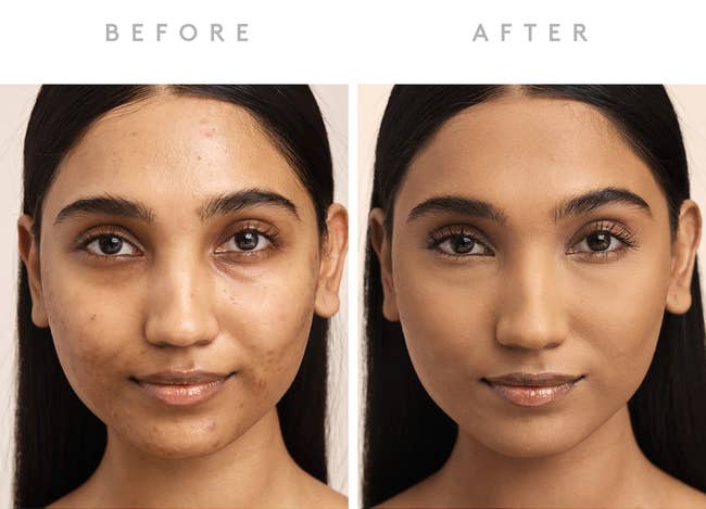 before and after of a model without and then with the foundation