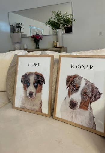 Two framed favored portraits labeled