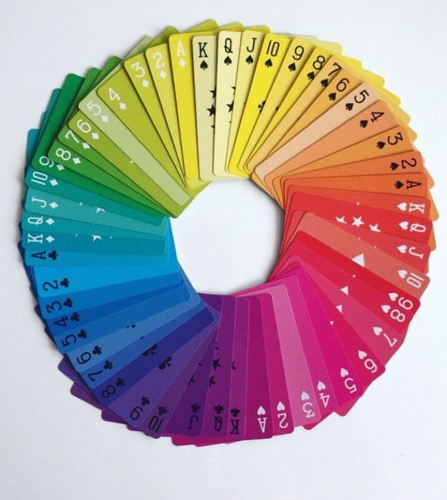 solid color cards placed in rainbow order to create gradient 