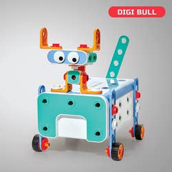 Toy build set constructed into a digi bull with wheels