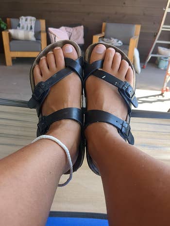 reviewer's feet successful achromatic sandals
