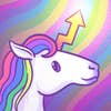 A rainbow unicorn with an arrow pointing upward for a horn