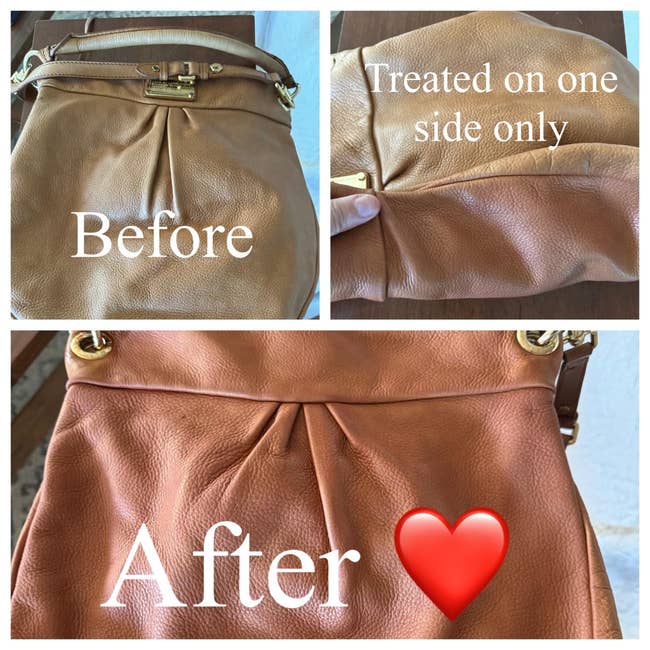 Leather container restoration process; earlier and aft photos amusement improved texture and colour rejuvenation