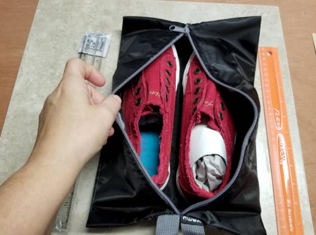 reviewer image of shoes placed inside bag