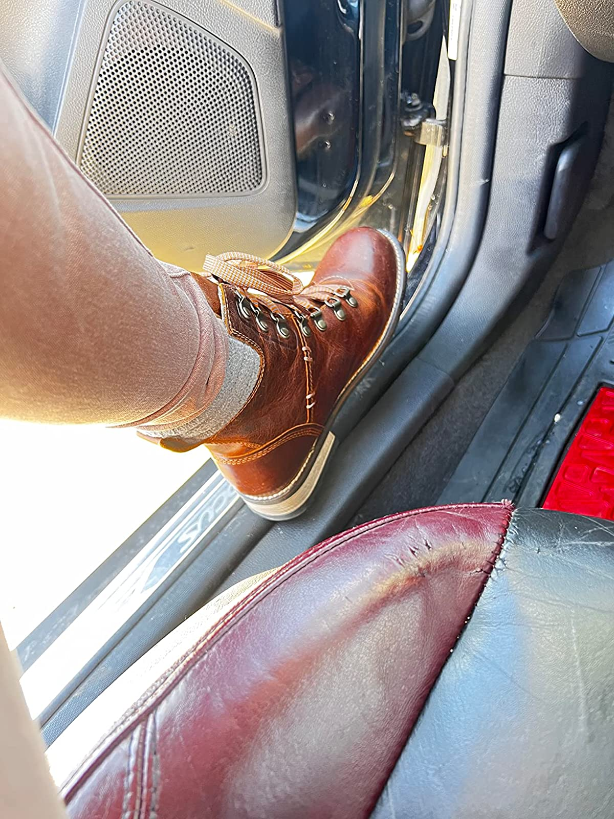 reviewer wearing the leather footwear  successful  the brownish  