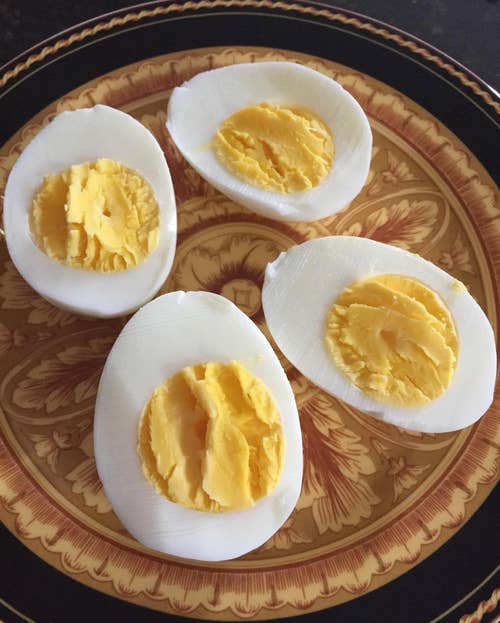 reviewer photo of sliced, perfectly hard-boiled eggs