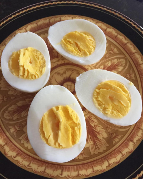 reviewer photo of sliced, perfectly hard-boiled eggs