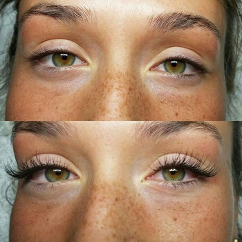 reviewer before and after of their lashes