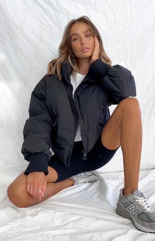 Image of model wearing black jacket