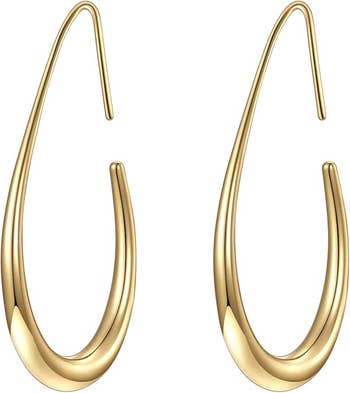 Elegant golden  teardrop hoop earrings with a sleek, modern   design, suitable for chic mundane  wear