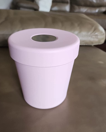 a reviewer photo of the pint cooler in pink 