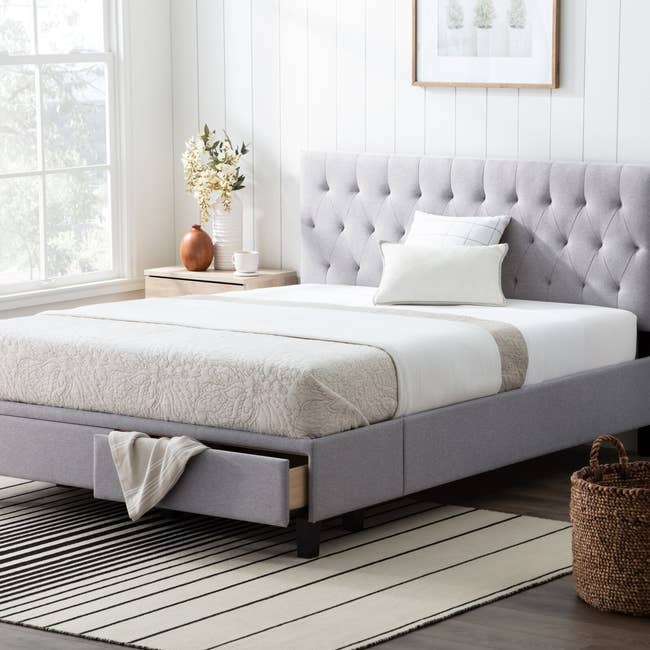 the queen-size storage bed in gray