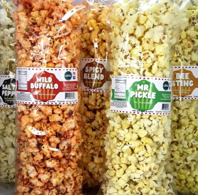 A close up of the popcorn in different flavors 