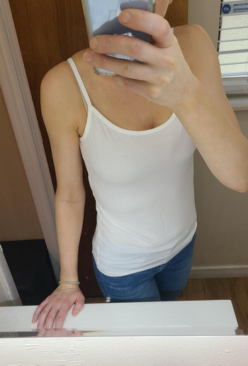 reviewer wearing the cami in white