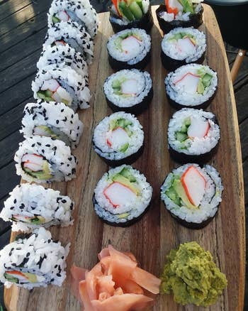 reviewer photo of homemade sushi pieces