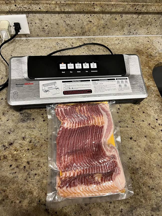 reviewer's machine sealing bacon