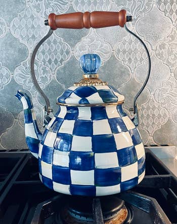 the blue and white checkered kettle