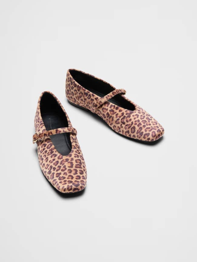 Leopard people     Mary Jane shoes with a azygous  strap connected  a neutral background