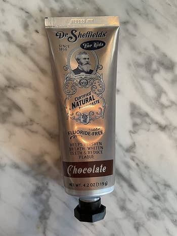 Image of chocolate flavored toothpaste tube 