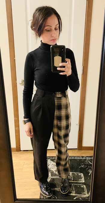 reviewer wearing the pants