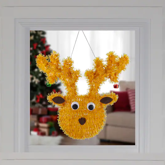 a reindeer head made of tinsel
