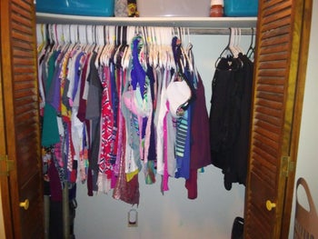 reviewer before image of a cluttered closet