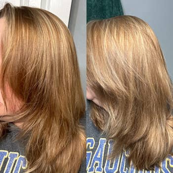 Side-by-side examination  of hairsbreadth  earlier  and aft  utilizing a volumizing product, showing accrued  measurement   and smoothness
