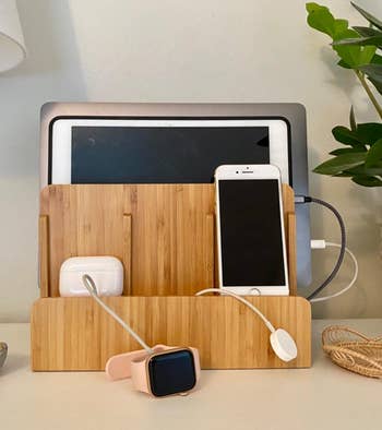 the bamboo colored organizer with usb ports