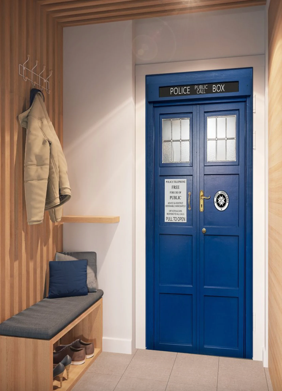 the TARDIS decal on a door