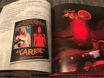 Book unfastened to pages featuring a poster of the movie