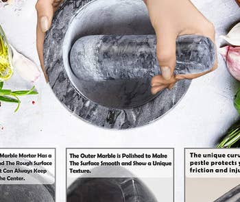 overhead shot of hands holding the black mortar and pestle