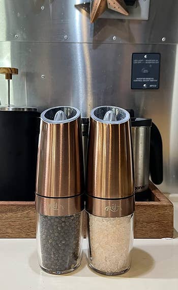 reviewer showing the two shakers next to each other