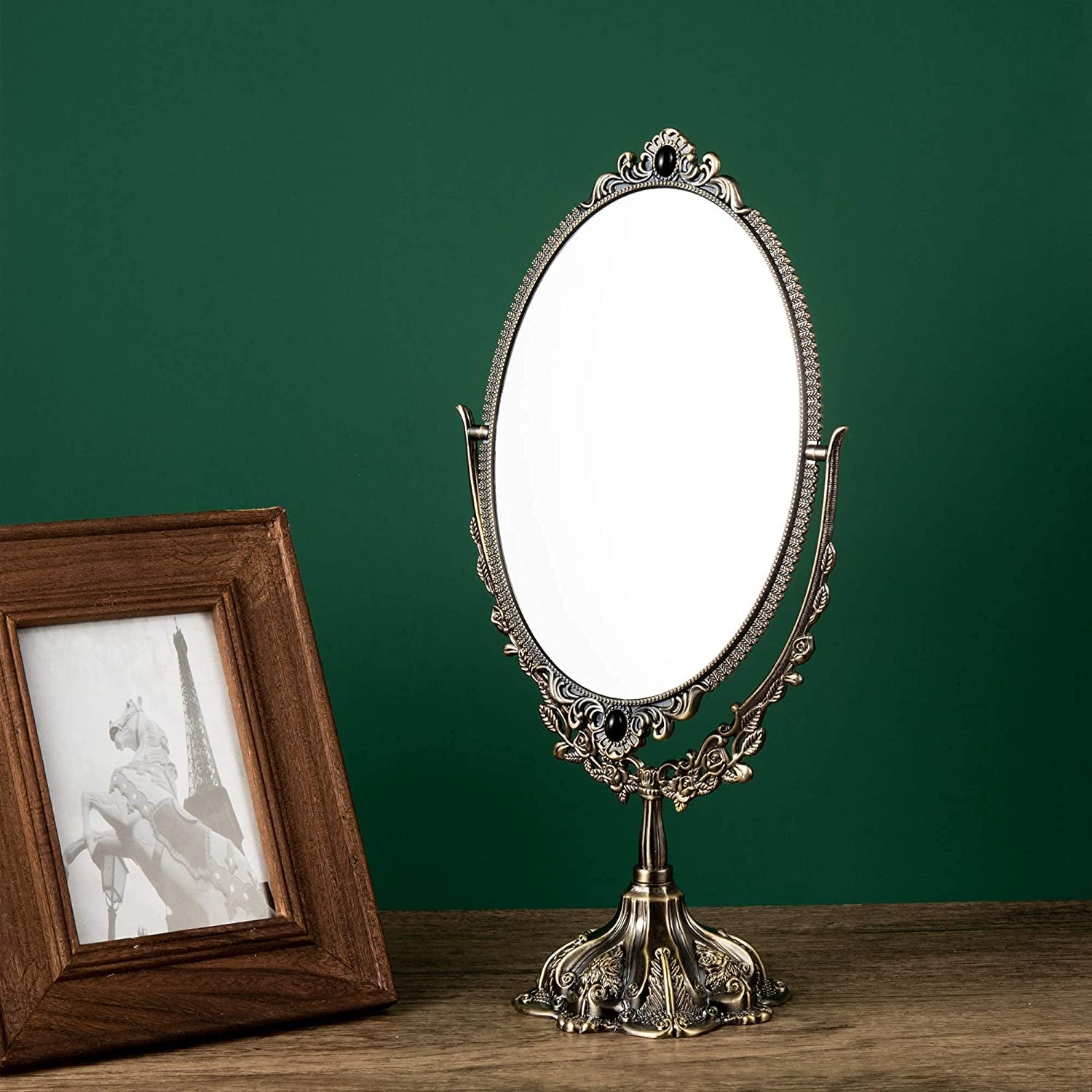 silver tone ornate gothic mirror 