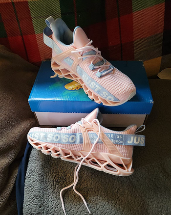 Pink and blue mesh lace up sneakers 